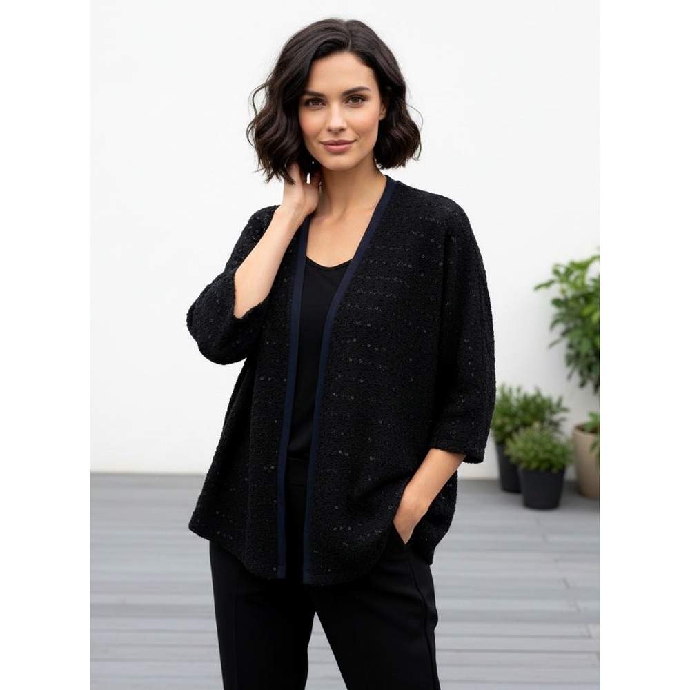 Women's 2X Black Sequin Cardiganβ Sweater Boucle Womens Glam Shimmer Party Chic